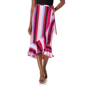 Vibrant Vertical Stripe Ruffle Wrap Midi Skirt - XL
